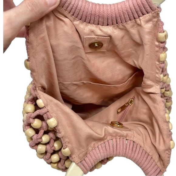 C&C California Pink Rope and Wooden Beaded Top Handle Bag - Picture 8 of 10